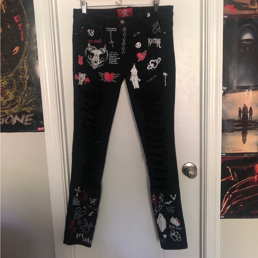 Hand painted royal bones jeans
